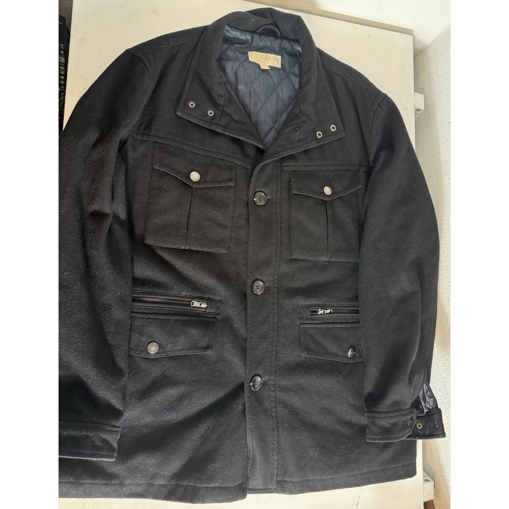 Michael‎ Kors Men's Black Pea Coat XXL Wool Blend EUC